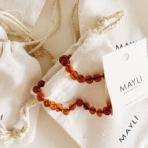 Baltic Natural Amber toddler Necklace - Cognac-Necklace-Baltic Natural Amber toddler Necklace - Cognac - Sterling Silver Gold Plated Ring Birthstone Necklace Jewerly - MAYLI Jewels-MAYLI Jewels