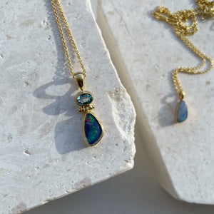 Aquamarine and Opal Pendant Gold Plated-Charms & Pendants-MAYLI Jewels